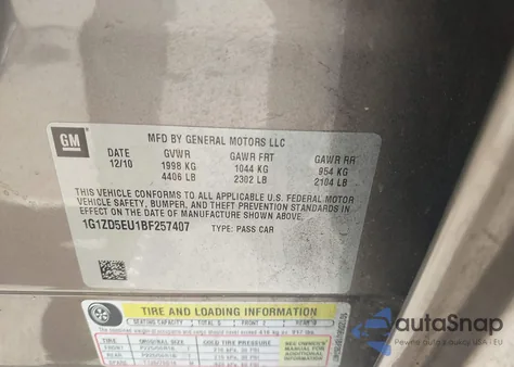 2011 Chevrolet Malibu 2Lt from USA, damaged, VIN 1G1ZD5EU1BF257407